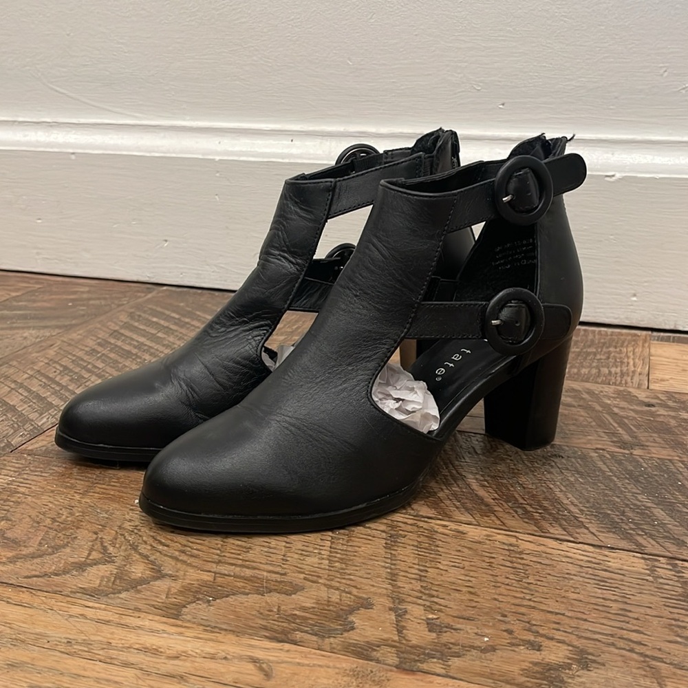 Black Leather Cut Out Heels
